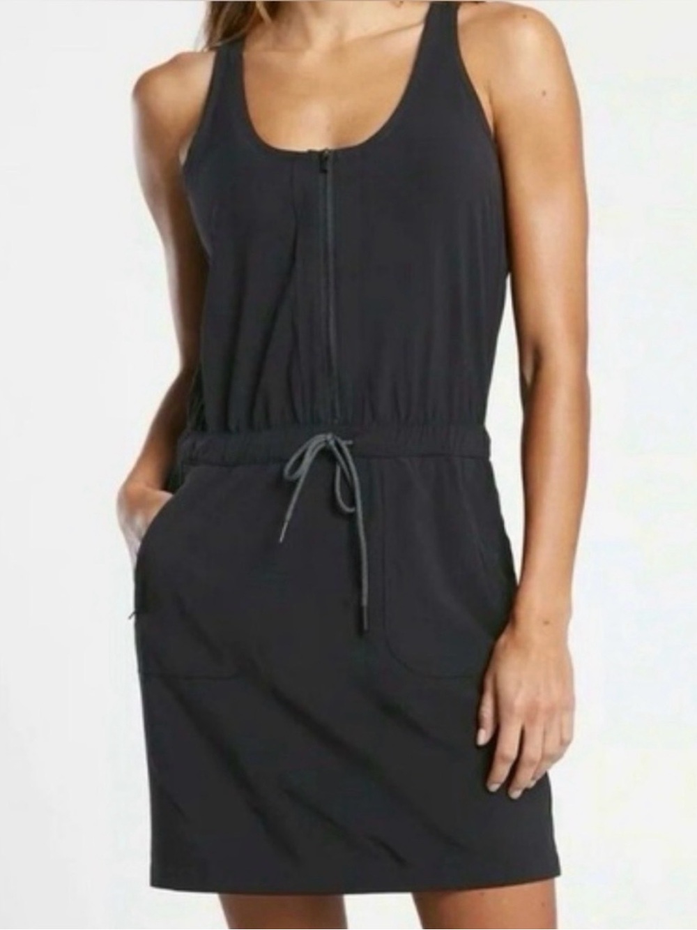 Athleta Expedition Dress Black Zip Front Skort Romper Travel Athletic Size 6